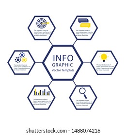 Business process chart infographics with 6 step segments. Circular corporate timeline infograph elements. Company presentation slide template. Modern vector info graphic layout design.