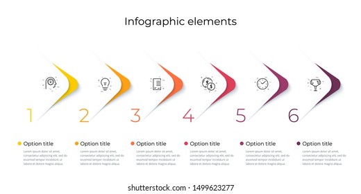 Business Process Chart Infographics With 6 Step Options. Square Corporate Workflow Graphic Elements. Company Flowchart Presentation Slide Template. Vector Info Graphic Design.