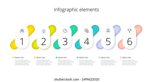 Business process chart infographics with 6 step options. Square corporate workflow graphic elements. Company flowchart presentation slide template. Vector info graphic design.