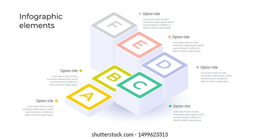 Business process chart infographics with 6 step options. Square corporate workflow graphic elements. Company flowchart presentation slide template. Vector info graphic design.