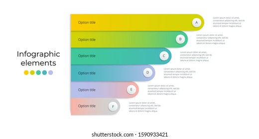 Business process chart infographics with 6 step lines. Linear corporate workflow graphic elements. Company flowchart presentation slide template. Vector info graphic design.