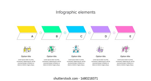 Business process chart infographics with 6 step arrows. Rectangular corporate workflow graphic elements. Company flowchart presentation slide template. Vector info graphic design.
