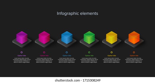 Business process chart infographics with 6 steps in neumorphism design. Square corporate workflow graphic elements. Company flowchart presentation slide template. Vector info graphic.