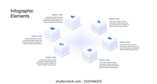 Business process chart infographics with 6 step cubes. Cubic corporate workflow graphic elements. Company flowchart presentation slide. Vector info graphic in isometric design.