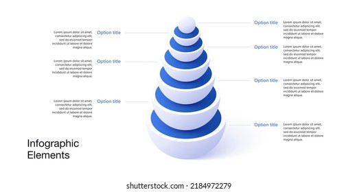 Business Process Chart Infographics With 7 Step Spheres. Pyramid Workflow Graphic Elements. Company Flowchart Presentation Slide. Vector Info Graphic In Isometric Design.