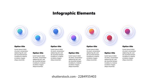 infografías de la gráfica de procesos empresariales con 7 esferas de pasos. Elementos gráficos de flujo de trabajo de redondeo. diapositiva de presentación del diagrama de flujo de la empresa. Gráfico informativo vectorial en diseño isométrico