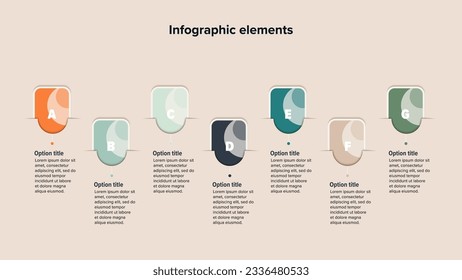 Business process chart infographics with 7 step squares. Rectangular workflow graphic elements. Company flowchart presentation slide. Vector info graphic in flat design