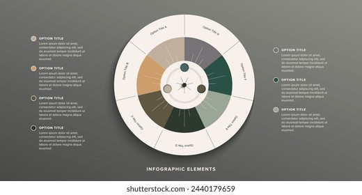 Business process chart infographics with 7 step circles. Round workflow graphic elements. Company flowchart presentation slide. Vector info graphic in flat design