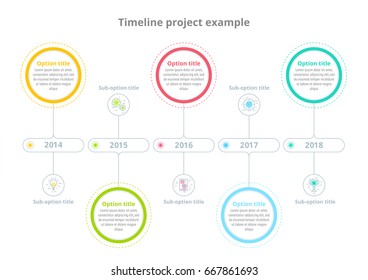 Business process chart infographics with step circles. Circular corporate timeline graphic elements. Company presentation slide template. Modern vector info graphic layout design.
