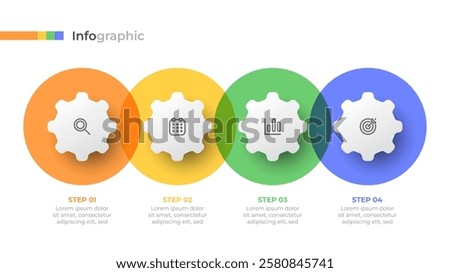 Business process chart. Vector infographic label design with circles and marketing icons. ideal for annual reports and presentations with 4 steps or options.