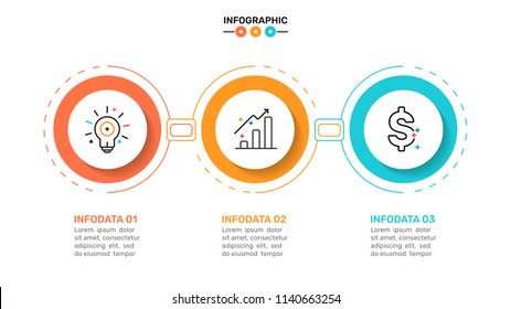 Business process. Circles timeline with 3 steps, options or processes. Vector illustration.