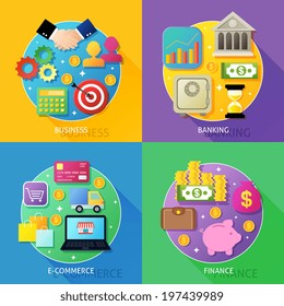 Business process concept of banking e-commerce finance icons set vector illustration