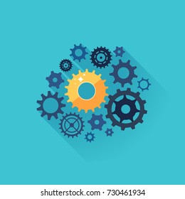 Business process concept. Cogwheel mechanism with gold gear as symbol of successful business. Vector illustration.