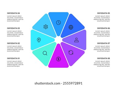 Business process concept for infographic with 8 steps, options, parts or processes. Business data visualization.	