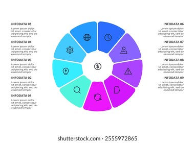 Business process concept for infographic with 9 steps, options, parts or processes. Business data visualization.	