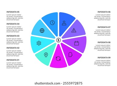 Business process concept for infographic with 9 steps, options, parts or processes. Business data visualization.	