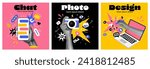 Business process. Contemporary art collage made of shots of hands working hardly isolated over colored background, Concept of art, finance, career, co-workers, team. Vector illustration