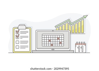 Business Process and Corporate Service Management with Strategic Planning and Analytics Line Vector Illustration