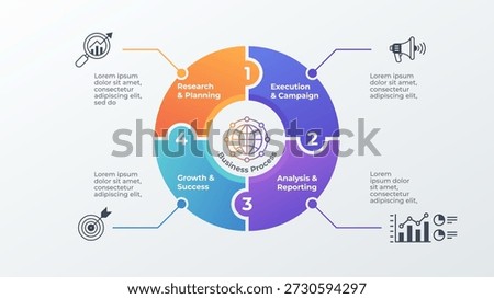 Business Process Cycle Infographic with 4 Steps for Success. Vector illustration. Process cycle infographic with distinct segments for strategy and growth.