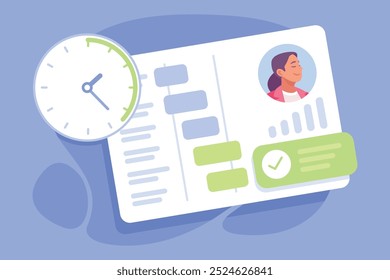 Business Process and Deadline with Analytics Document and Report Vector Illustration