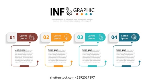 Business process design with icons and 4 options or workflows.