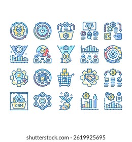 business process efficiency doodle icons set vector. automation optimization, workflow strategy, innovation management integration business process efficiency sketch hand drawn