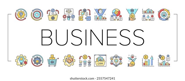 business process efficiency icons set vector. automation optimization, workflow strategy, innovation management integration business process efficiency color line illustrations