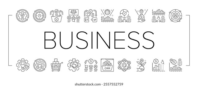 business process efficiency icons set vector. automation optimization, workflow strategy, innovation management integration business process efficiency black contour illustrations