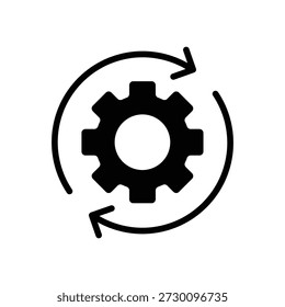 Geschäftsprozess- und Ausdauersymbol mit einem Zahnrad mit kreisförmigen Drehpfeilen, Synchronisationssymbolen und Symbolen für kontinuierliche Verbesserung für Workflow-Automatisierung und technische Systemaktualisierungen