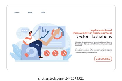 Business Process Enhancement Vector. A dynamic illustration of a professional executing growth strategies in business process improvement.