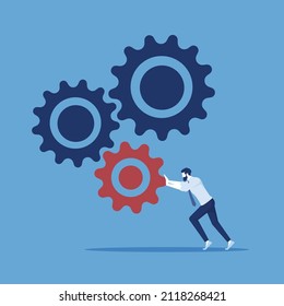 Business process and financial mechanism concept, businessman is turning a gear system, Business Solutions
