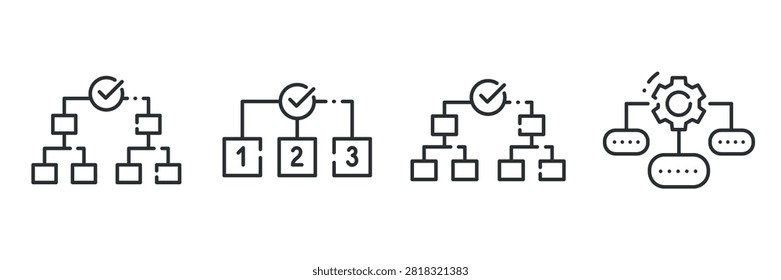 Business process flowchart icons: sequential, numbered, checklist, diagram
