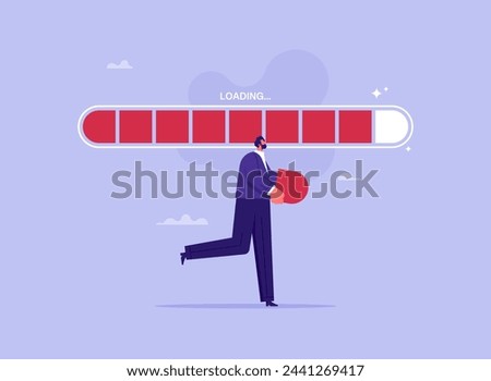 Business process or fulfills goals and tasks concept, metaphor for work of company or organization, businessman with loading bar progress