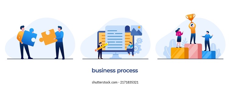 business process, goal and target, business plan, financial, marketing, achievement, flat illustration vector