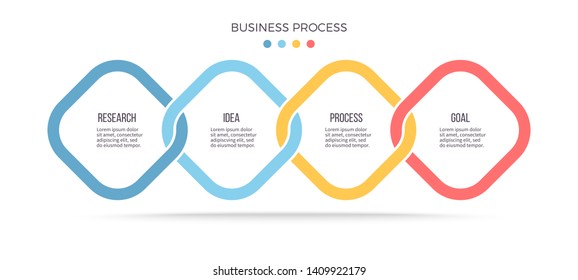 Business process. Horizontal infographics with 4 steps, options. Vector chart.