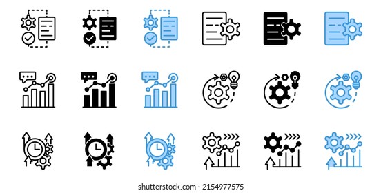Business process icon set gear, arrow, statistic or graph, best used for presentations