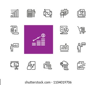 Business process icons. Set of  line icons. Presentation, diagram, report. Business concept. Vector illustration can be used for topics like analysis, statistics, finance