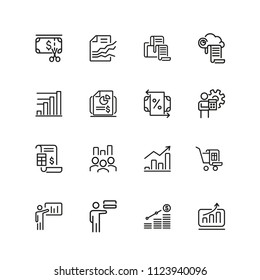 Business process icons. Set of line icons. Presentation, diagram, report. Business concept. Vector illustration can be used for topics like analysis, statistics, finance