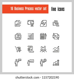 Business process icons. Set of line icons. Presentation, diagram, report. Business concept. Vector illustration can be used for topics like analysis, statistics, finance