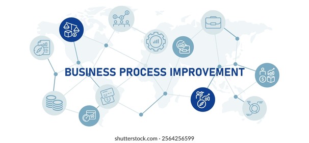 Business process improvement concept icon set optimization efficiency streamlining evaluation management analysis process enhancement