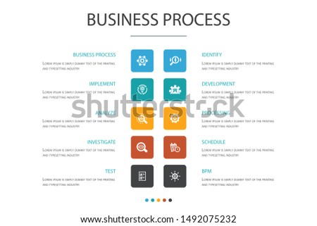 Business process Infographic 10 option concept.implement, analyze, development, Processing icons
