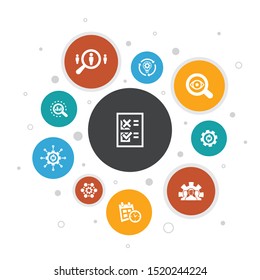 Business process Infographic 10 steps bubble design.implement, analyze, development, Processing icons