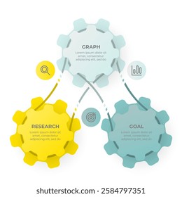 Business process infographic 3 options, steps, gears. Vector illustration.