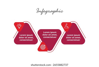 Business Process Infographic with 3 Steps for Planning, Strategy, Timeline, Workflow Optimization, Marketing, and Presentation Design.