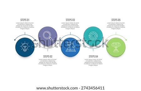 Business Process Infographic with 5 Steps Circular Timeline and Wave Line. Presentation, Plan and Banner. Vector illustration.
