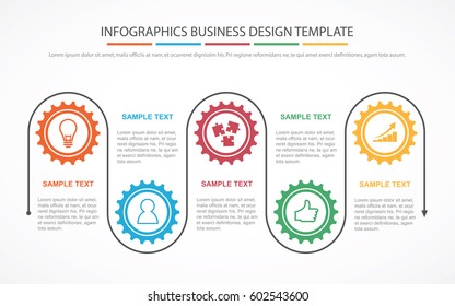 Business Process Infographic Concept Template For Business Or Corporate With Gear Wheels And Work Strategy Guide. EPS10 Vector.