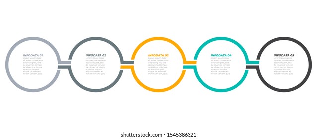 Business process infographic design label with 5 options, steps, circles concept. Vector template elements.