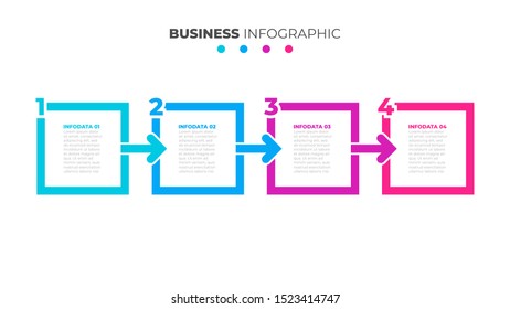 Business process infographic design template with square and 4 options, steps, arrow. Vector illustration.