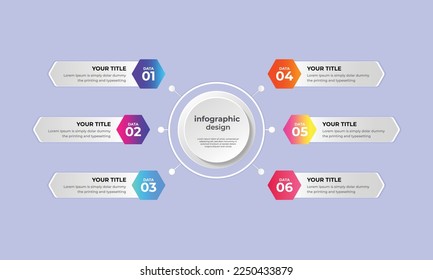 Plantilla de diseño de infografía de procesos empresariales. Concepto de negocio con 6 opciones. Se puede utilizar para el gráfico de información, diagrama, pasos, infografía de línea de tiempo, diseño web, piezas, diagrama de flujo y folleto comercial.