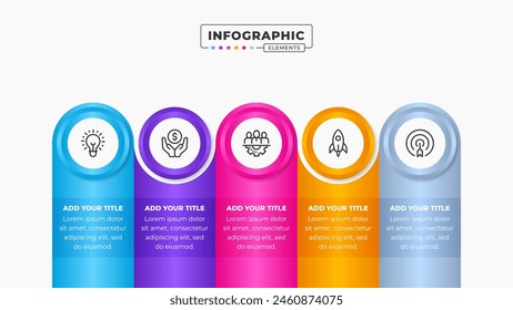 Business process infographic design template with 5 steps